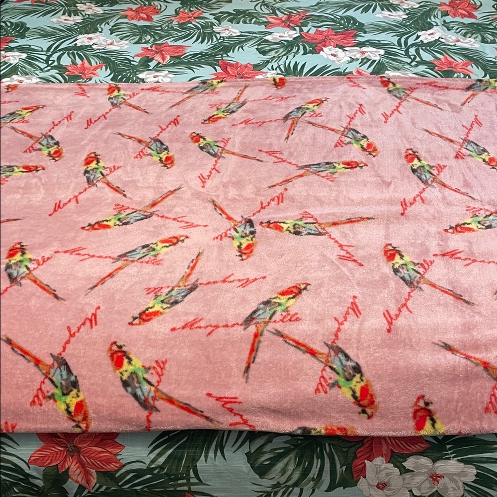 Margaritaville Pink Plush Parrot Print Blanket, King Size